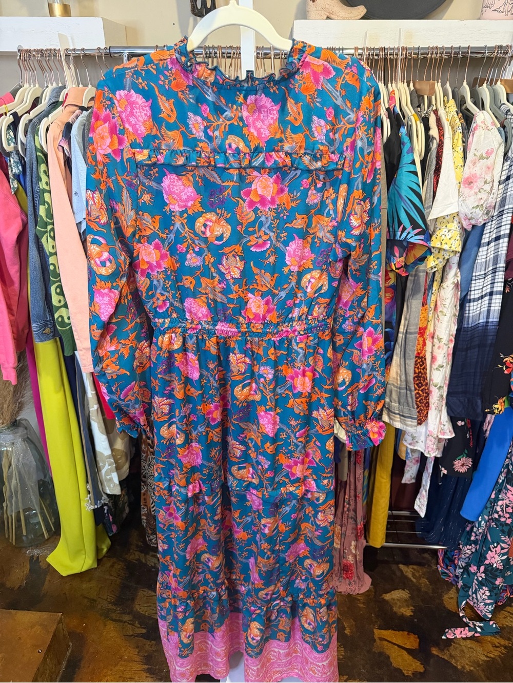Boemo x Anthropologie Vibrant Floral Paisley Long Sleeve Maxi Dress - Picture 12 of 14